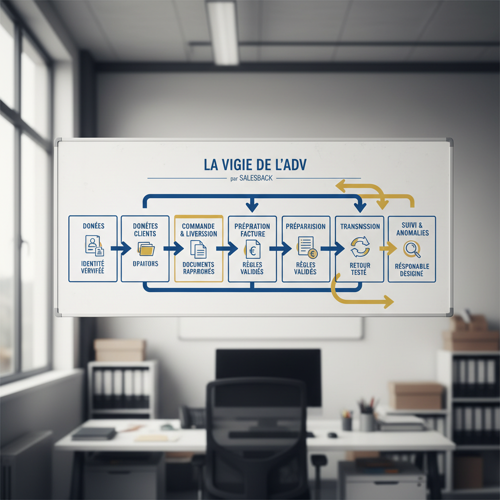 Parcours de contrôle ADV de la facturation électronique : vérifier les données clients, rapprocher les documents, valider les règles, tester les retours et attribuer les anomalies.